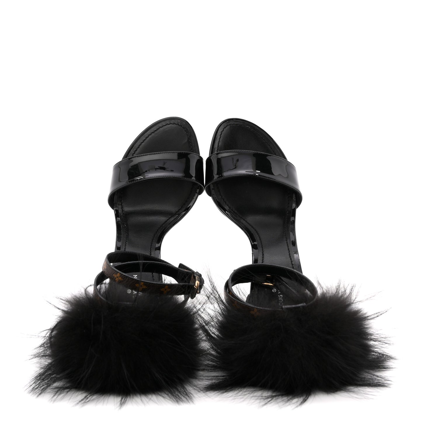 Monogram Patent Fur Sandals 38 Black