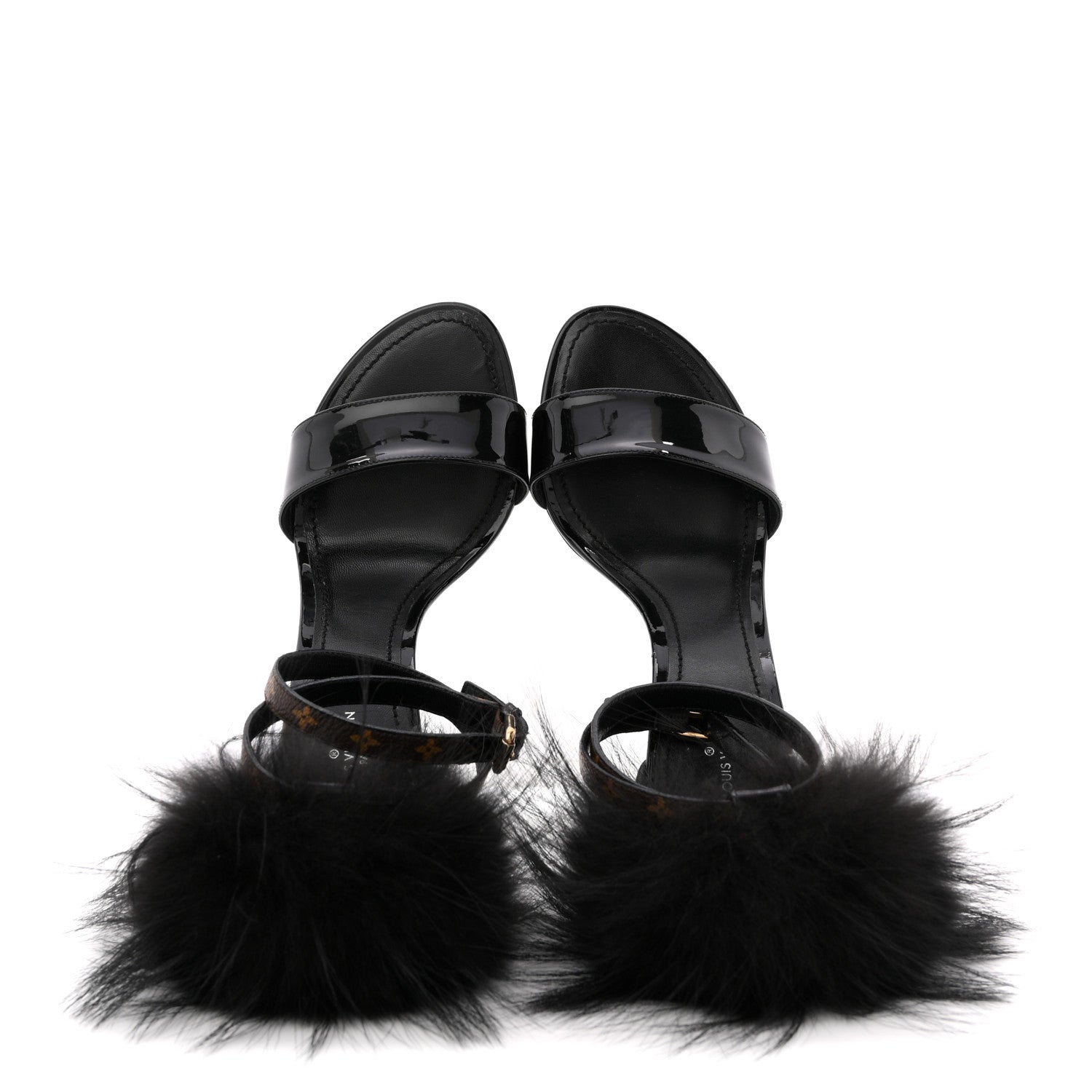 Louis Vuitton Monogram Patent Fur Sandals 38 Black 2 of 11