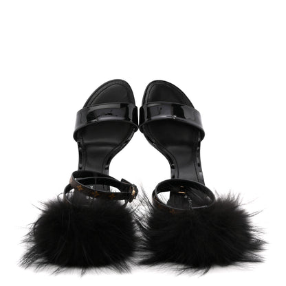 Louis Vuitton Monogram Patent Fur Sandals 38 Black 2 of 11