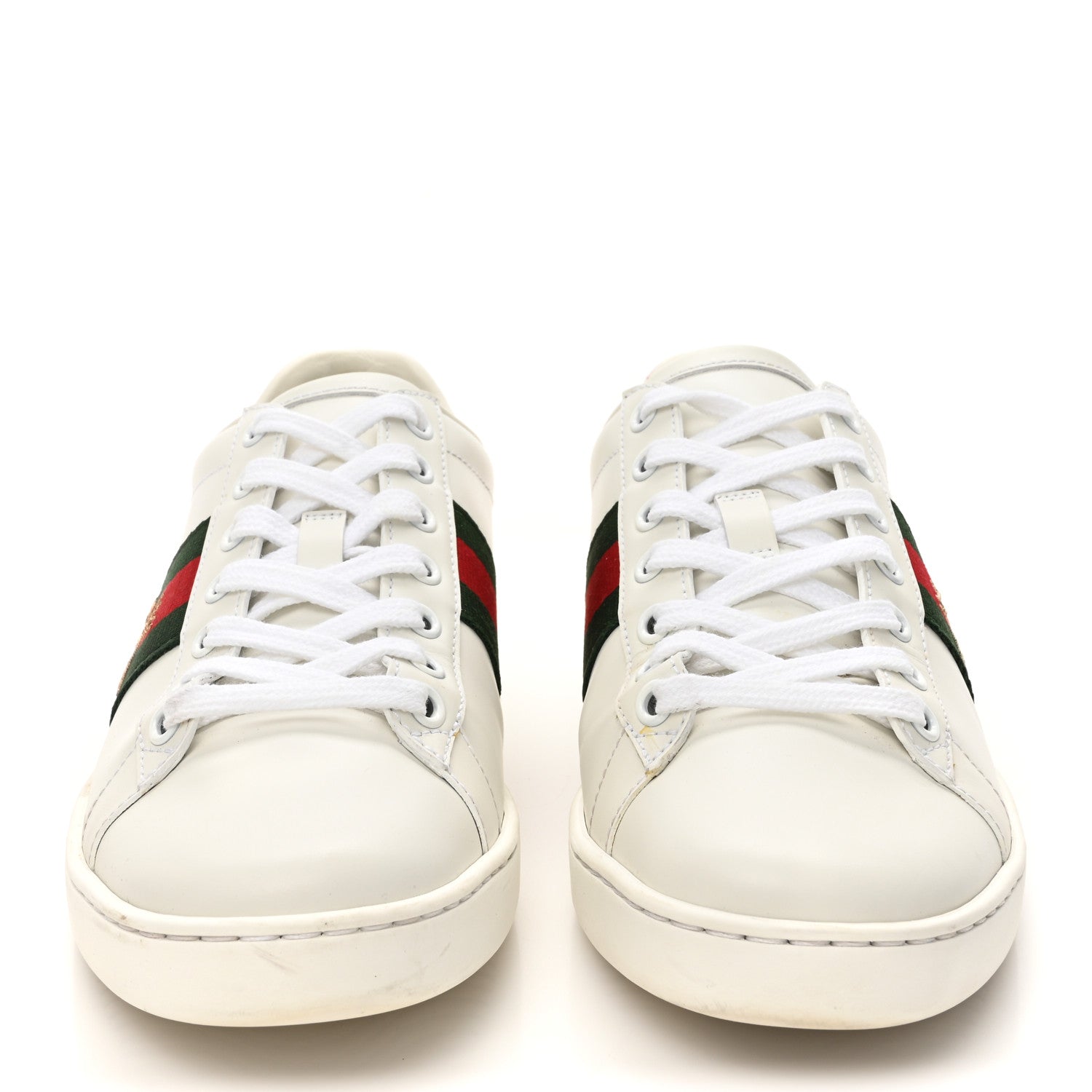 Gucci Calfskin Ayers Bee Embroidered Womens Ace Sneakers 37 White Red Flame Green 3 of 11