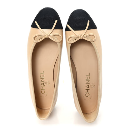 Chanel Lambskin Grosgrain Cap Toe CC Ballerina Flats 36 Beige Black 2 of 9