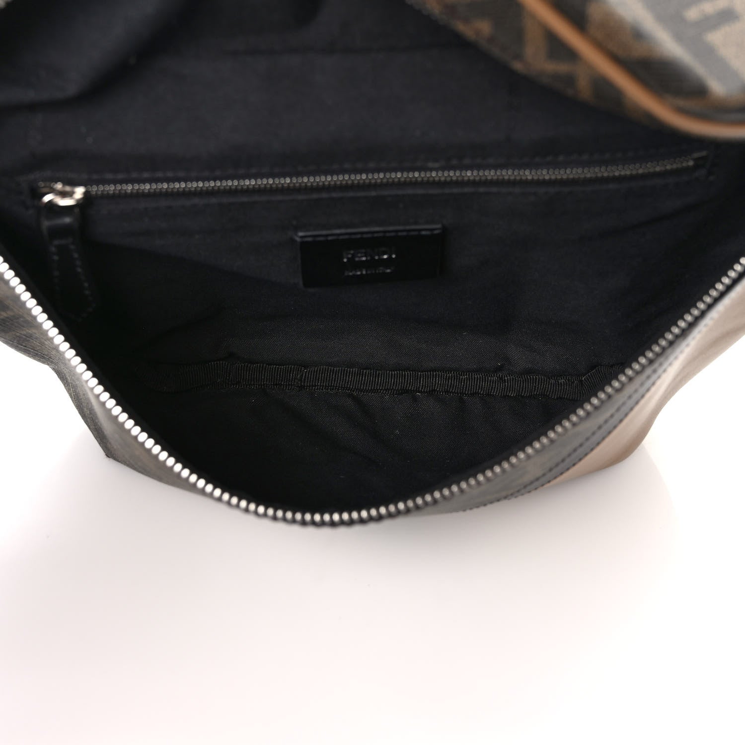 Fendi Glazed Fabric Vitello Cover FF 1974 Diagonal Bi-Color Belt Bag Tobacco Moro Sand Black 5 of 8