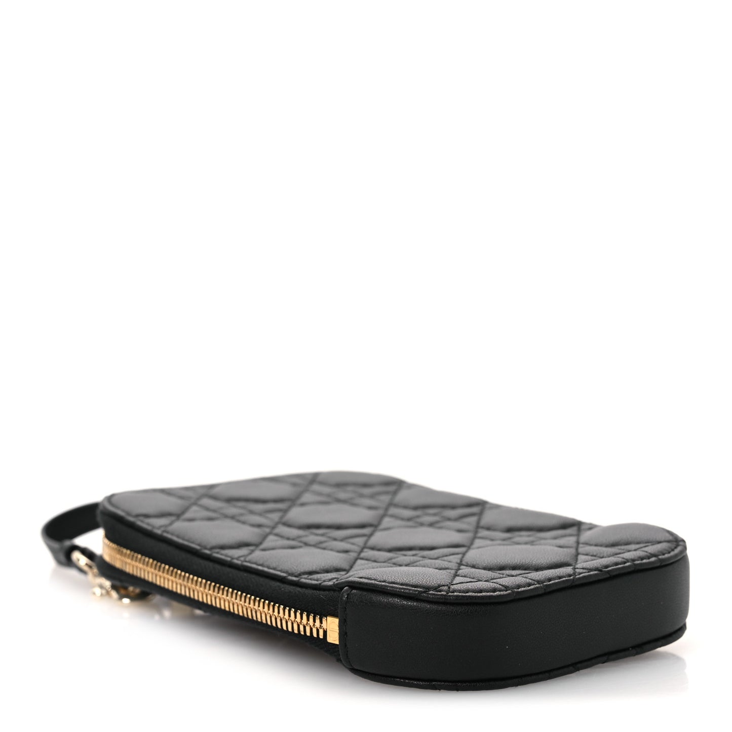 Lambskin Cannage Lady Dior Phone Holder Black