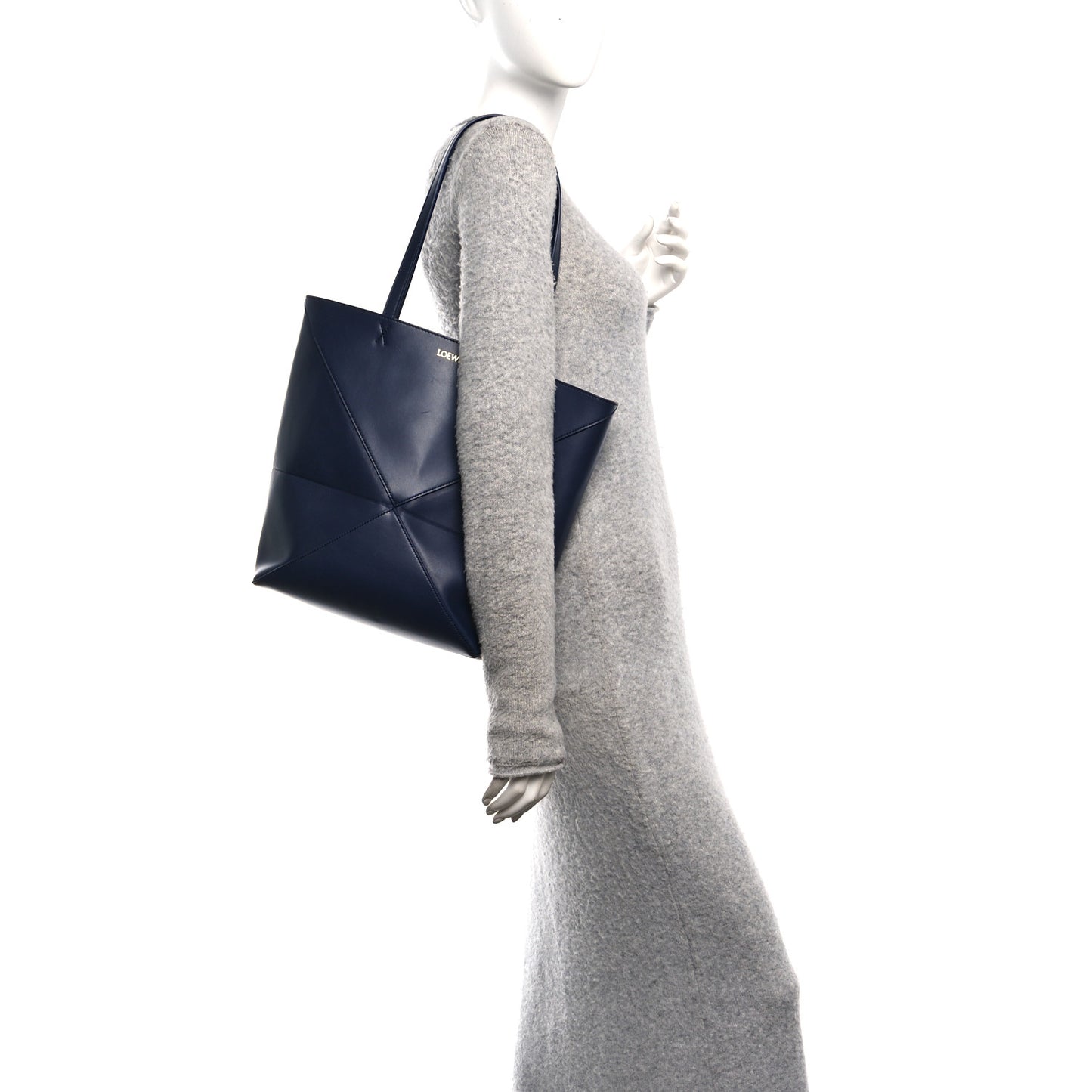 Shiny Calfskin XL Puzzle Fold Tote Abyss Blue