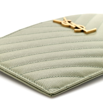 Saint Laurent Grain De Poudre Chevron Monogram Large Bill Pouch Light Sage 9 of 10