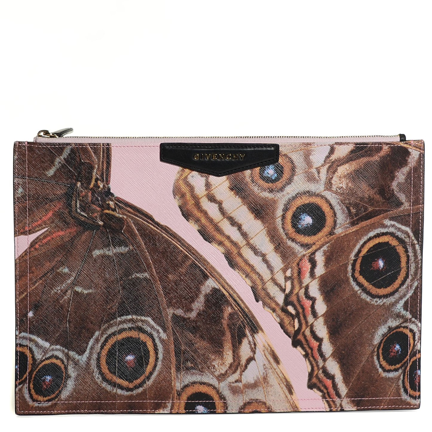 Coated Canvas Butterfly Print Large Flat Zip Pouch Multicolor