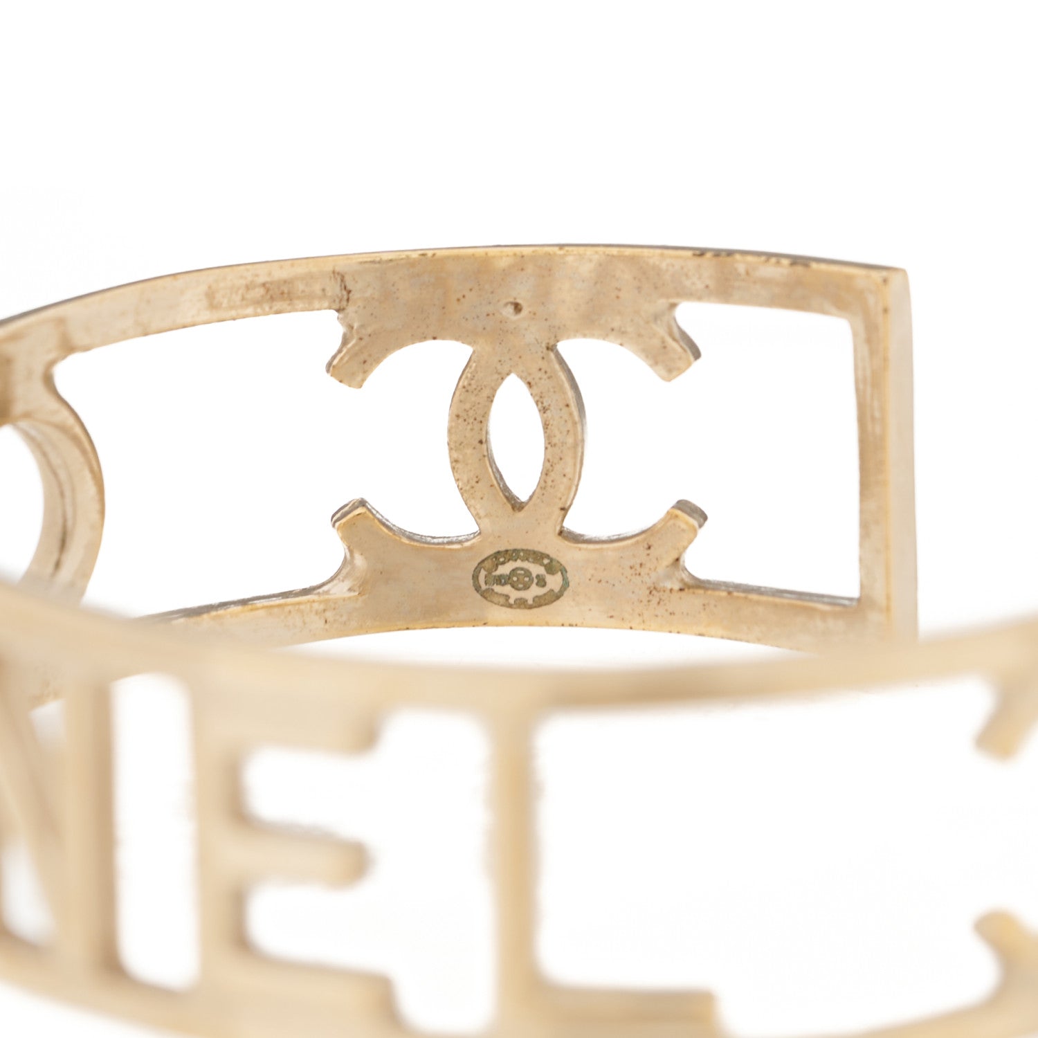Chanel Metal Logo Cuff Gold 3 of 4