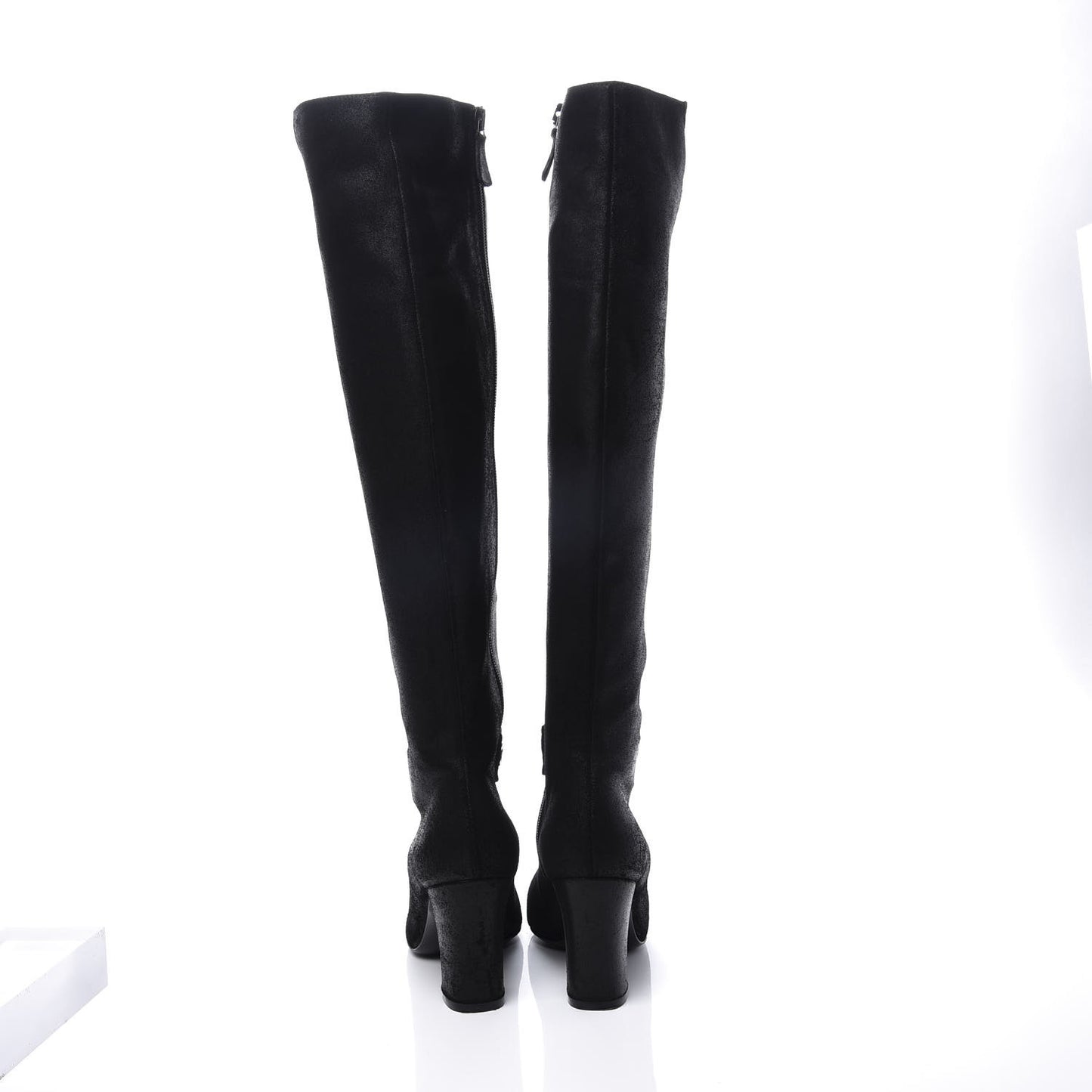 Suede Calfskin CC Knee High Boots 38 Black