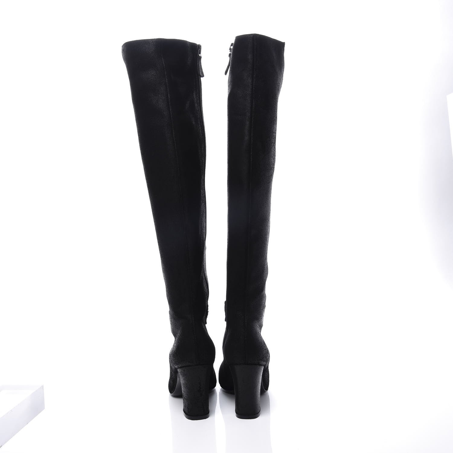 Chanel Suede Calfskin CC Knee High Boots 38 Black 6 of 10