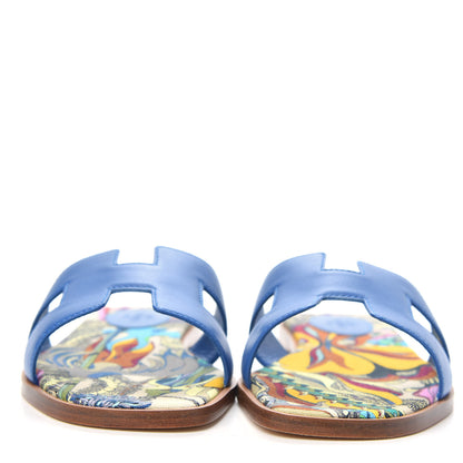Hermes Calfskin Oran Sandals 36.5 Bleu Zanzibar 2 of 9