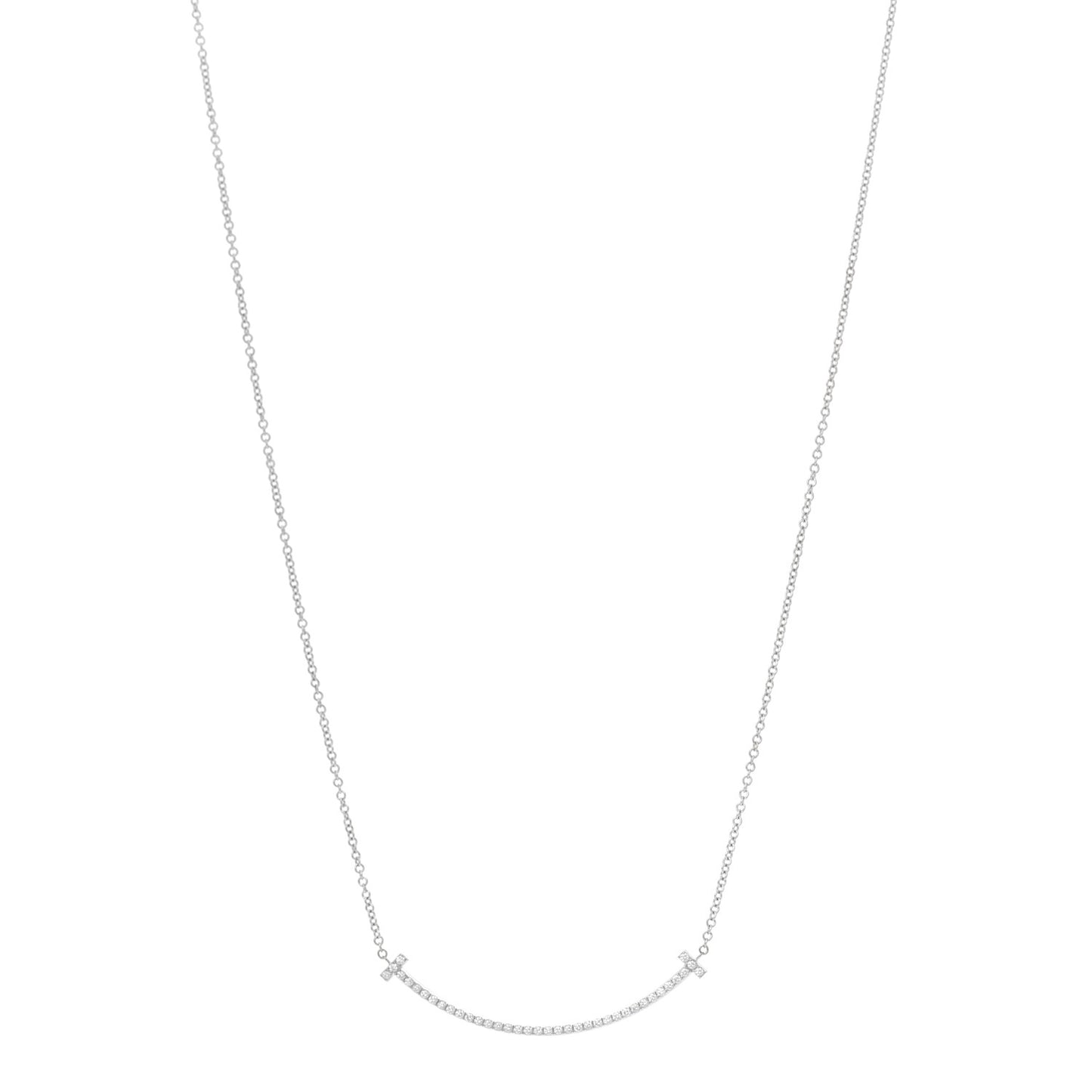 18K White Gold Diamond Small T Smile Pendant Necklace