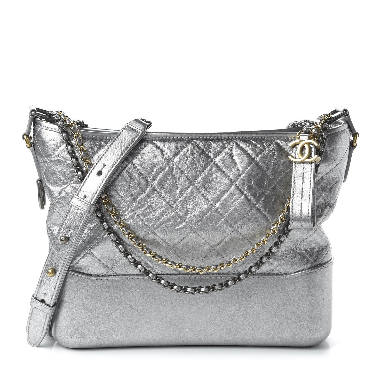 Metallic Lambskin Calfskin Quilted Medium Gabrielle Hobo Silver
