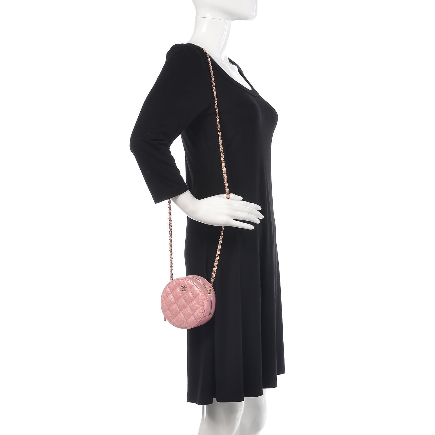 Chanel Iridescent Caviar Quilted Round Clutch With Chain Pink 2 of 8