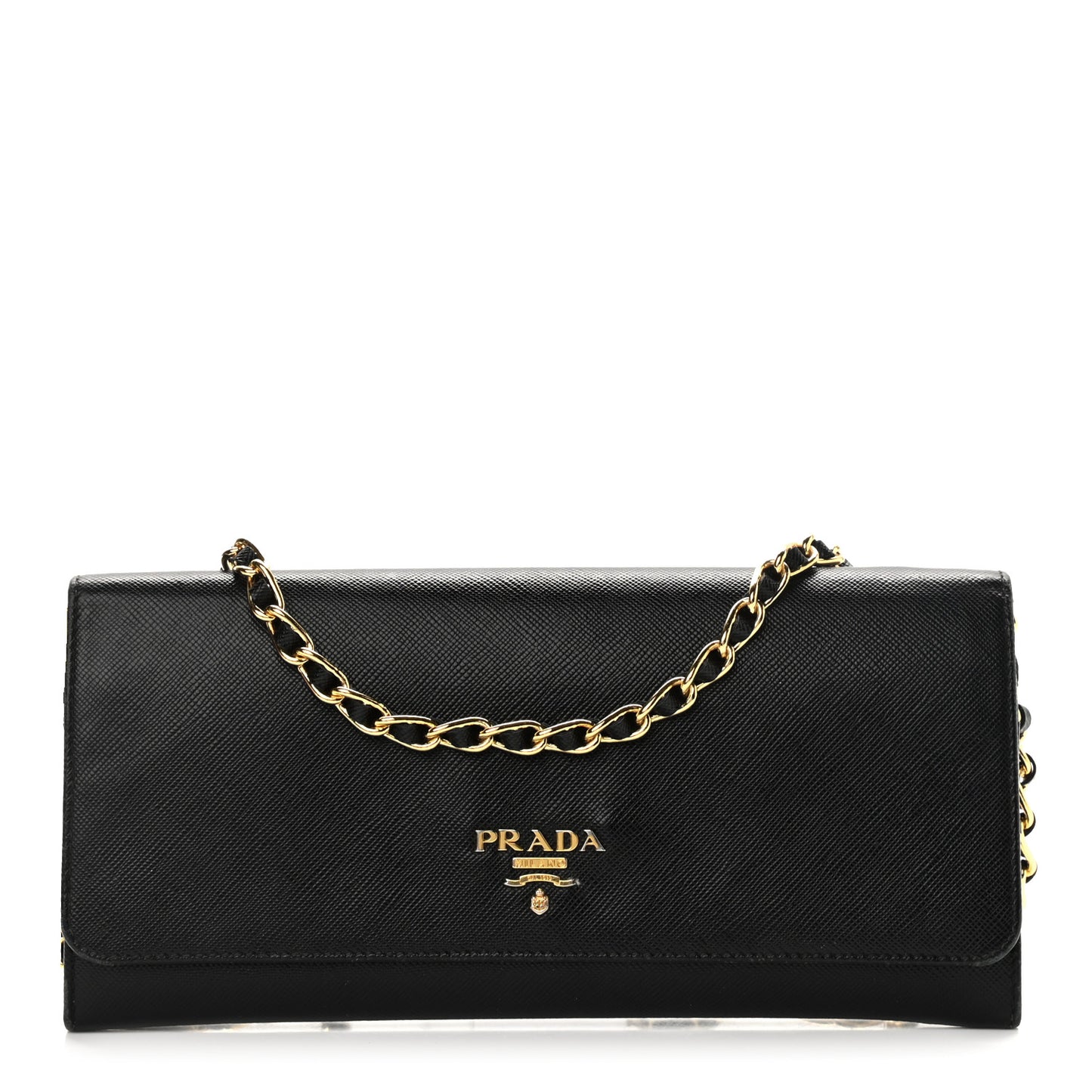 Saffiano Metal Oro Chain Wallet Black