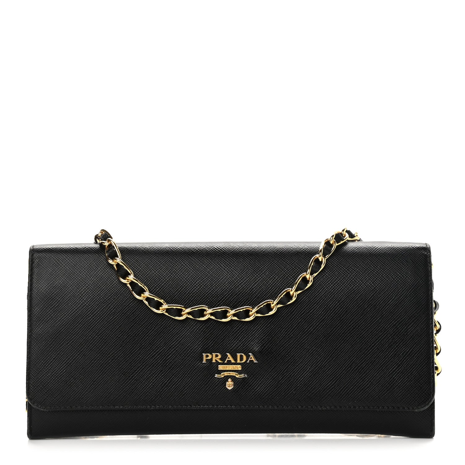 Prada Saffiano Metal Oro Chain Wallet Black 1 of 7