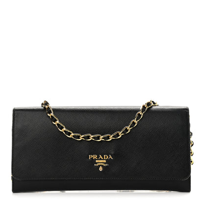 Prada Saffiano Metal Oro Chain Wallet Black 1 of 7