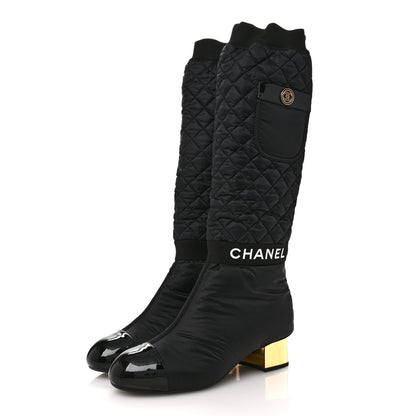 Chanel Mixed Fibers Lambskin Patent Calfskin Convertible High Boots 41 Black 3 of 10