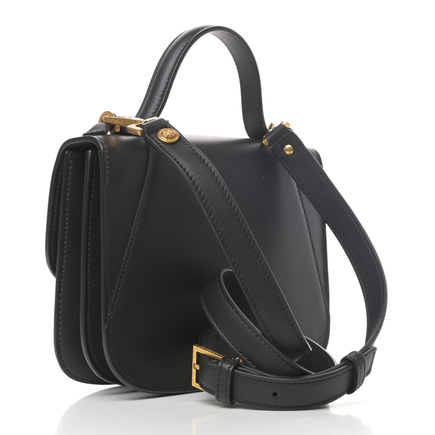 Vitello Barocco Virtus Small Top Handle Shoulder Bag Black