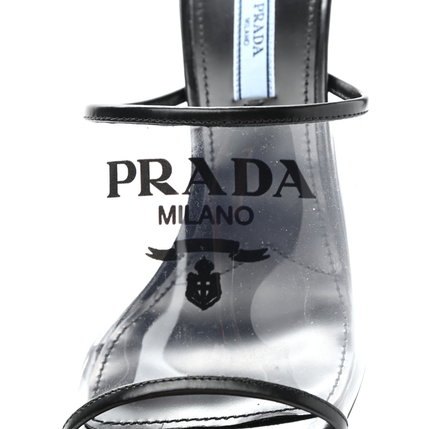 Prada Plexiglass Calfskin Metal Triangle Logo 75mm Slide Sandals 37.5 Black 8 of 8