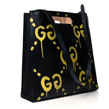 Gucci Calfskin GucciGhost Real Medium XL Tote Black Yellow 3 of 16