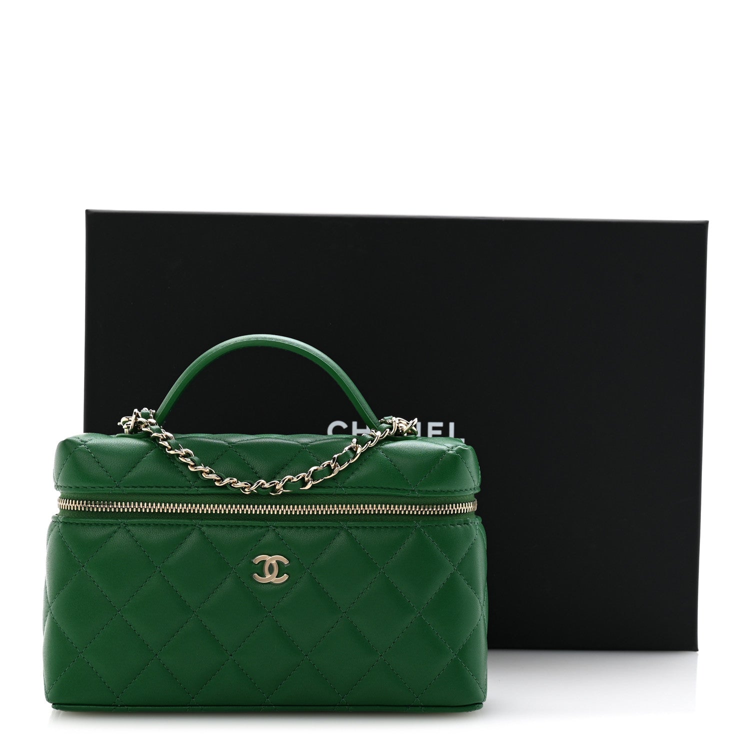 Chanel Lambskin Quilted Top Handle Slim Vanity With Chain Green 11 of 11