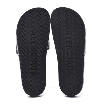 Balenciaga Nappa Allover Logo Embossed Womens Pool Slide Sandals 41 Black White 6 of 11