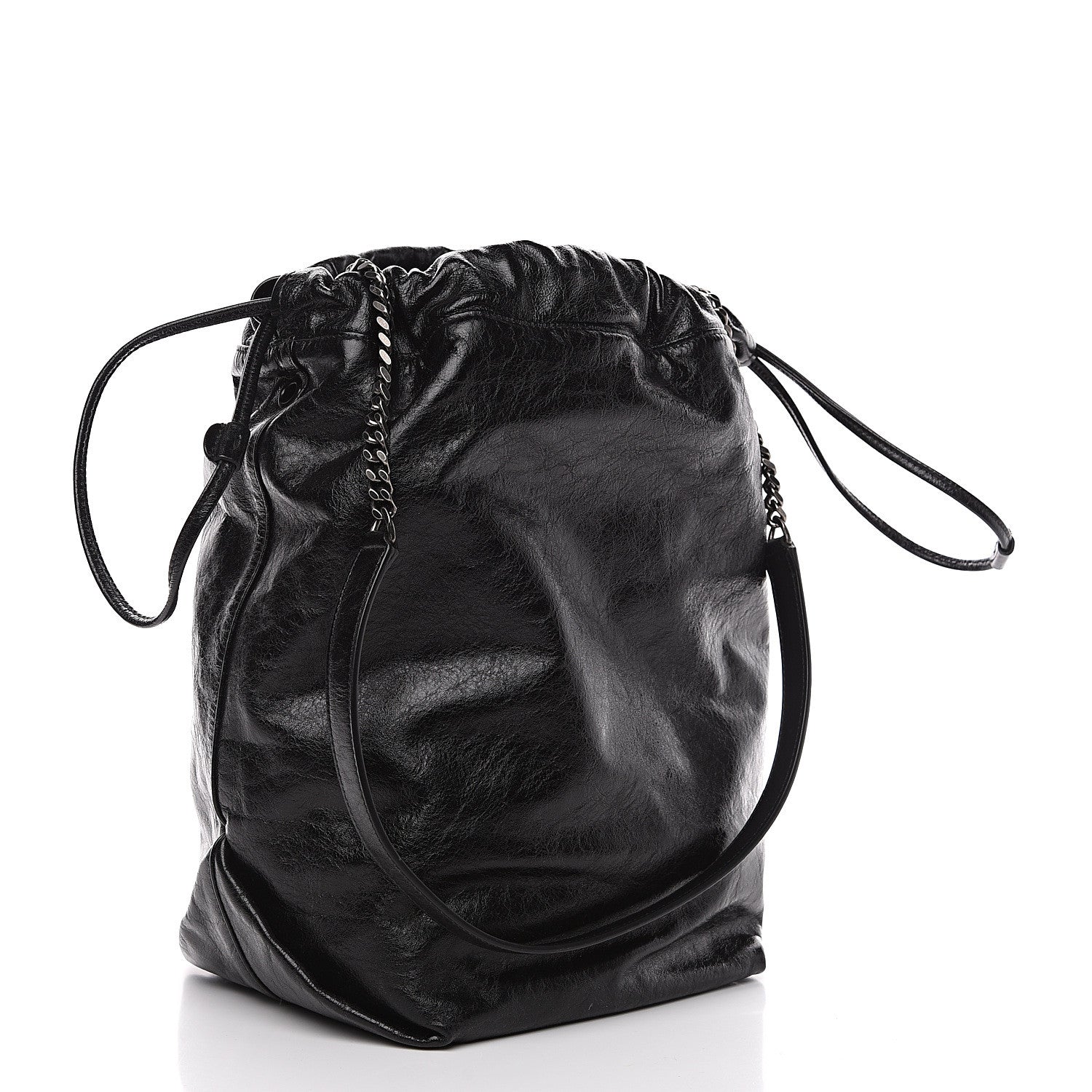 Saint Laurent Cracked Shiny Calfskin Teddy Drawstring Bag Black 2 of 8