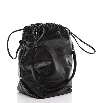Saint Laurent Cracked Shiny Calfskin Teddy Drawstring Bag Black 2 of 8