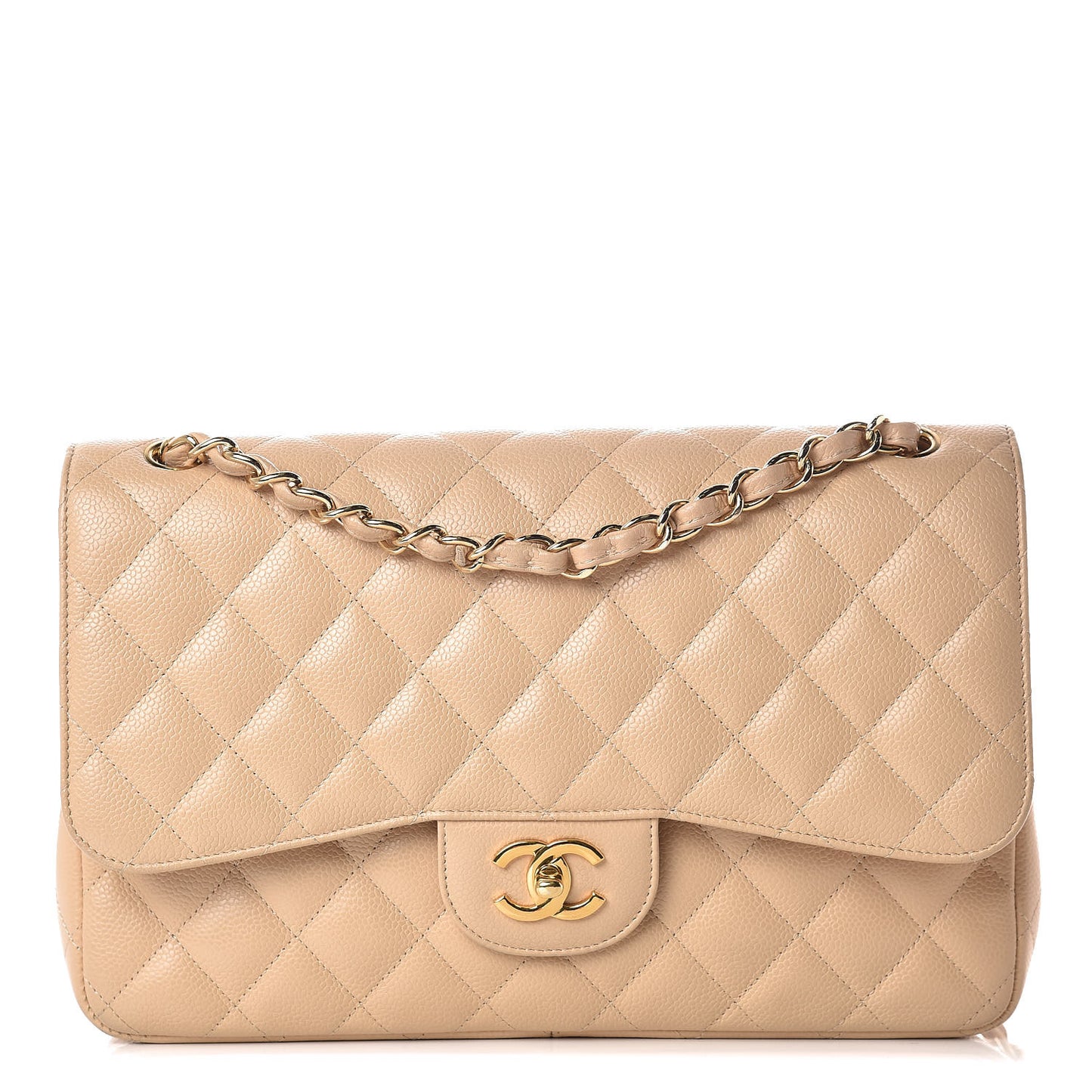Caviar Quilted Jumbo Double Flap Beige Clair