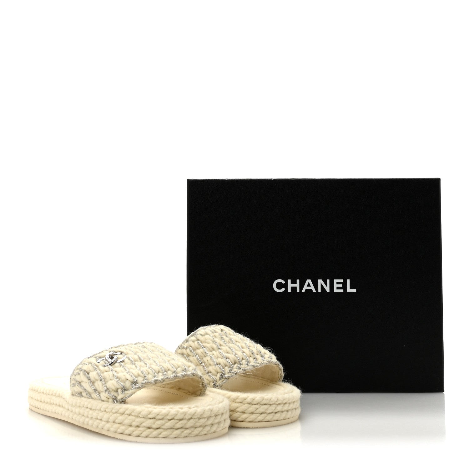 Chanel Braided Knit CC Mules 39 Ecru 10 of 10