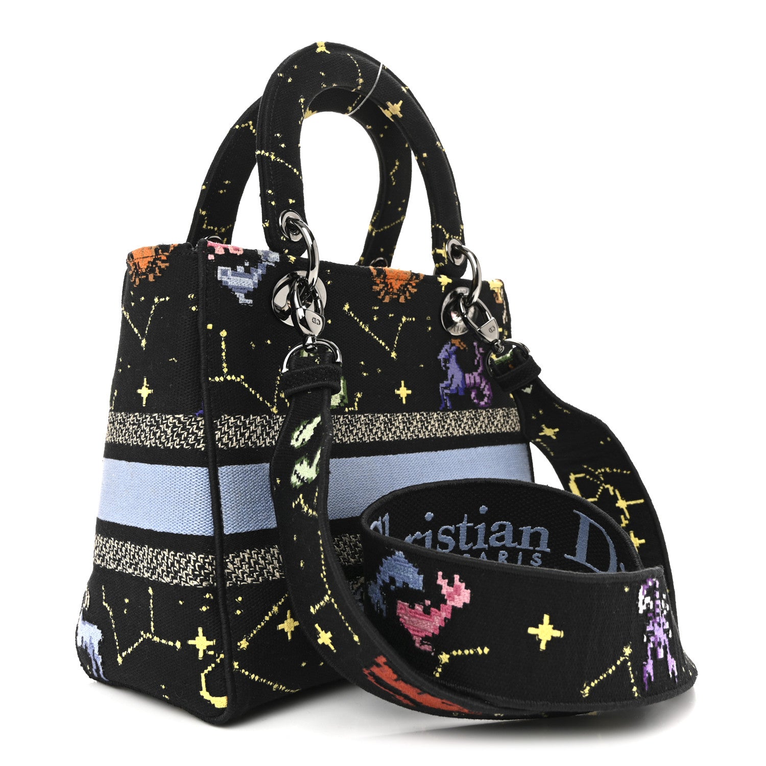 Christian Dior Canvas Pixel Zodiac Embroidered Medium Lady D-Lite Nero Multicolor 3 of 14
