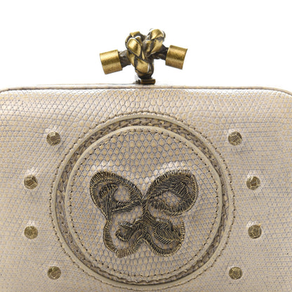 Bottega Veneta Lizard Studded Knot Clutch Light Beige 9 of 9