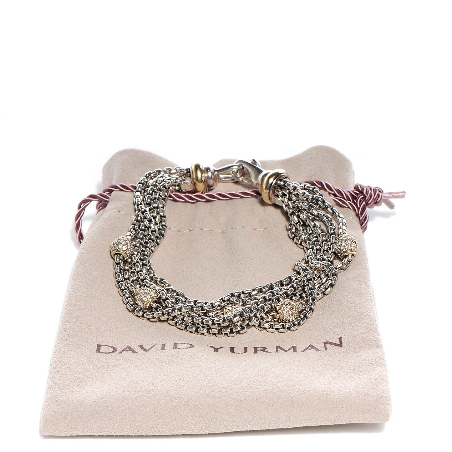 Sterling Silver 18k Gold Diamond 7mm Six-Row Chain Bracelet