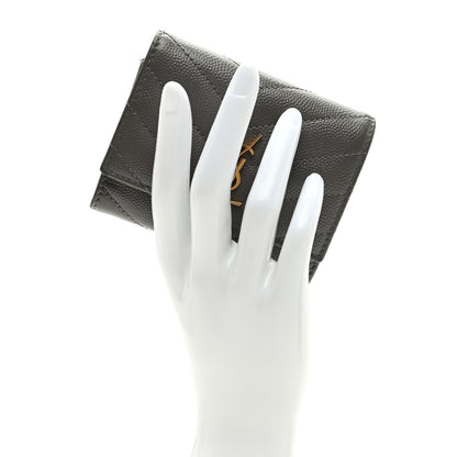 Saint Laurent Grain de Poudre Matelasse Cassandre Monogram Slim Key Case Fog 2 of 6