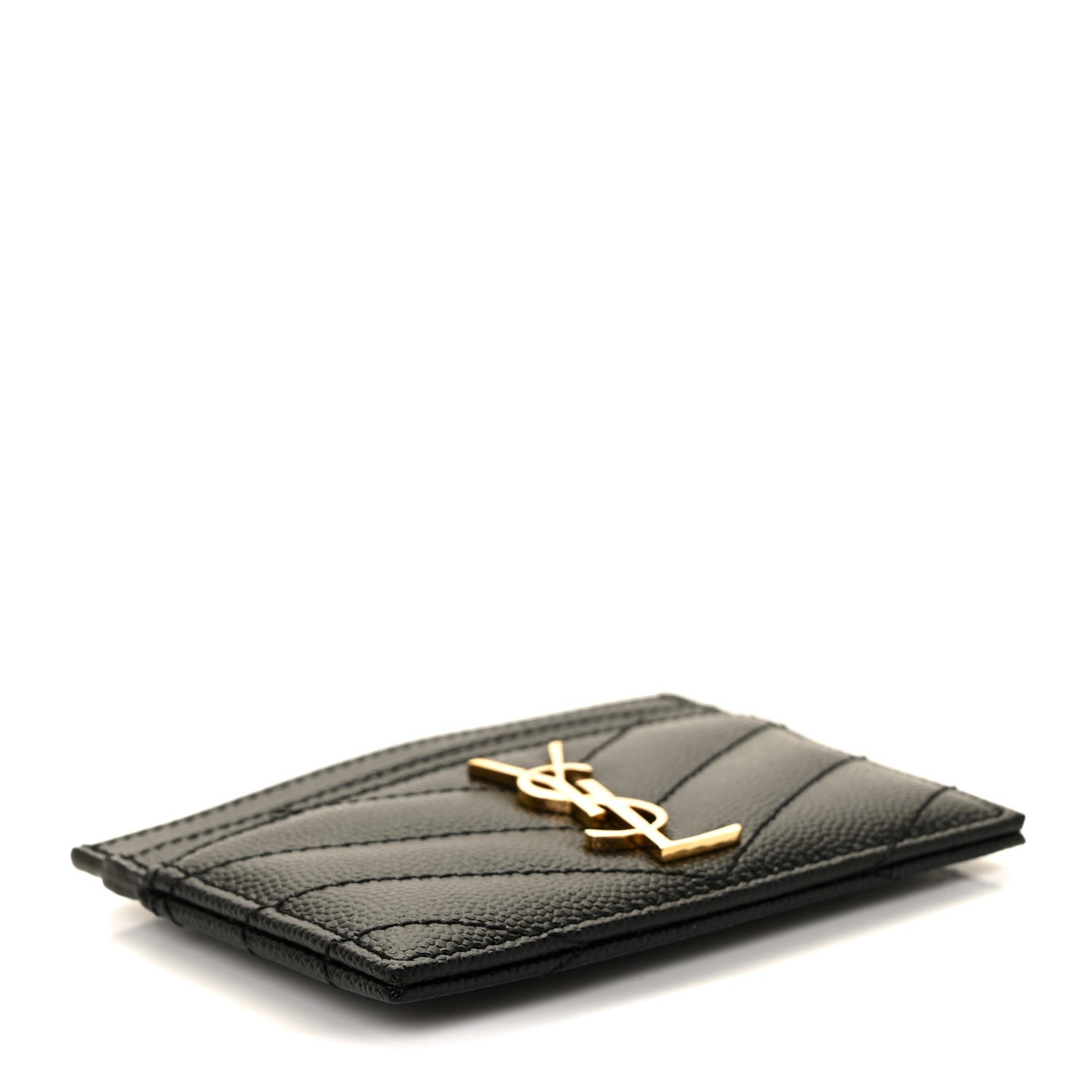 Saint Laurent Grain De Poudre Matelasse Chevron Monogram Credit Card Case Black 4 of 10