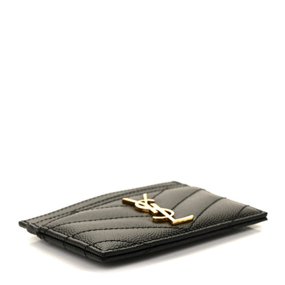 Saint Laurent Grain De Poudre Matelasse Chevron Monogram Credit Card Case Black 4 of 10