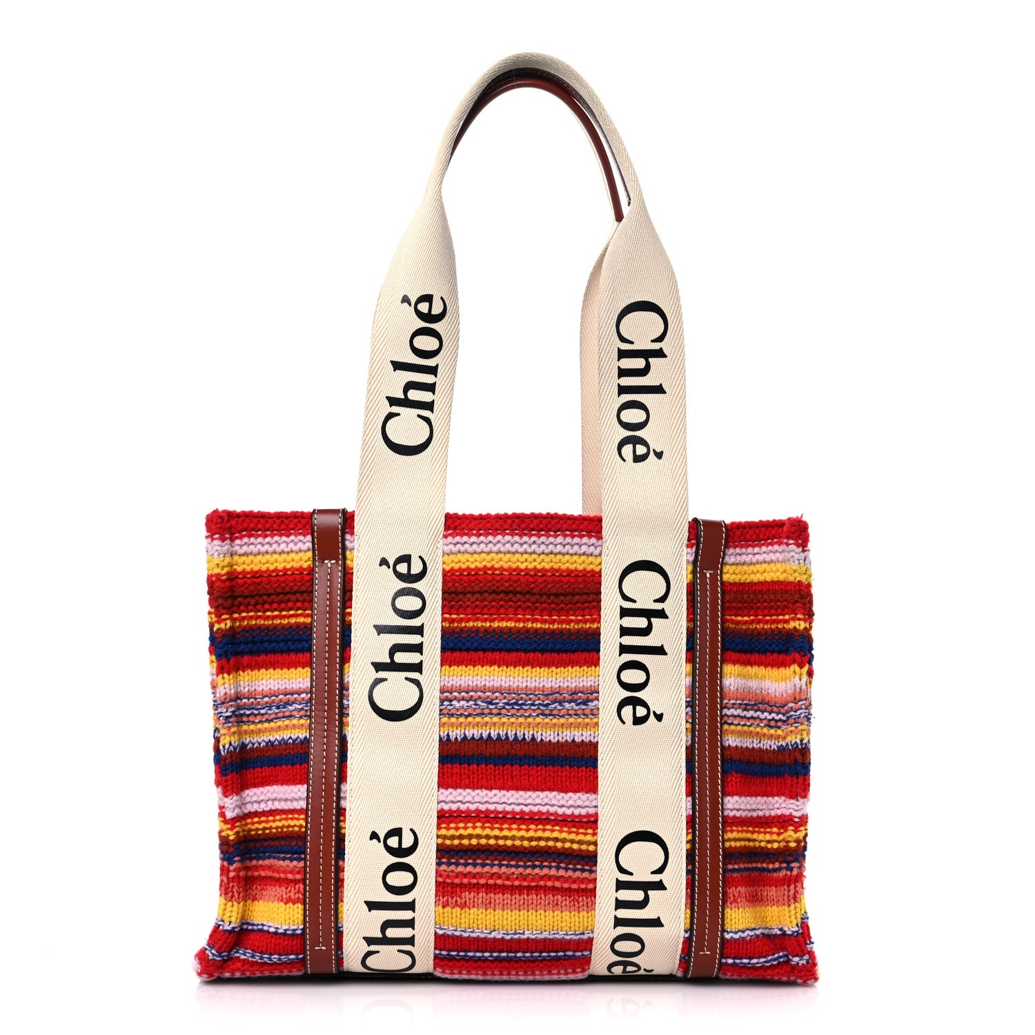 Chloe Knit Calfskin Medium Woody Ribbon Tote Red Multicolor 1 of 10