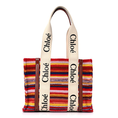Chloe Knit Calfskin Medium Woody Ribbon Tote Red Multicolor 1 of 10