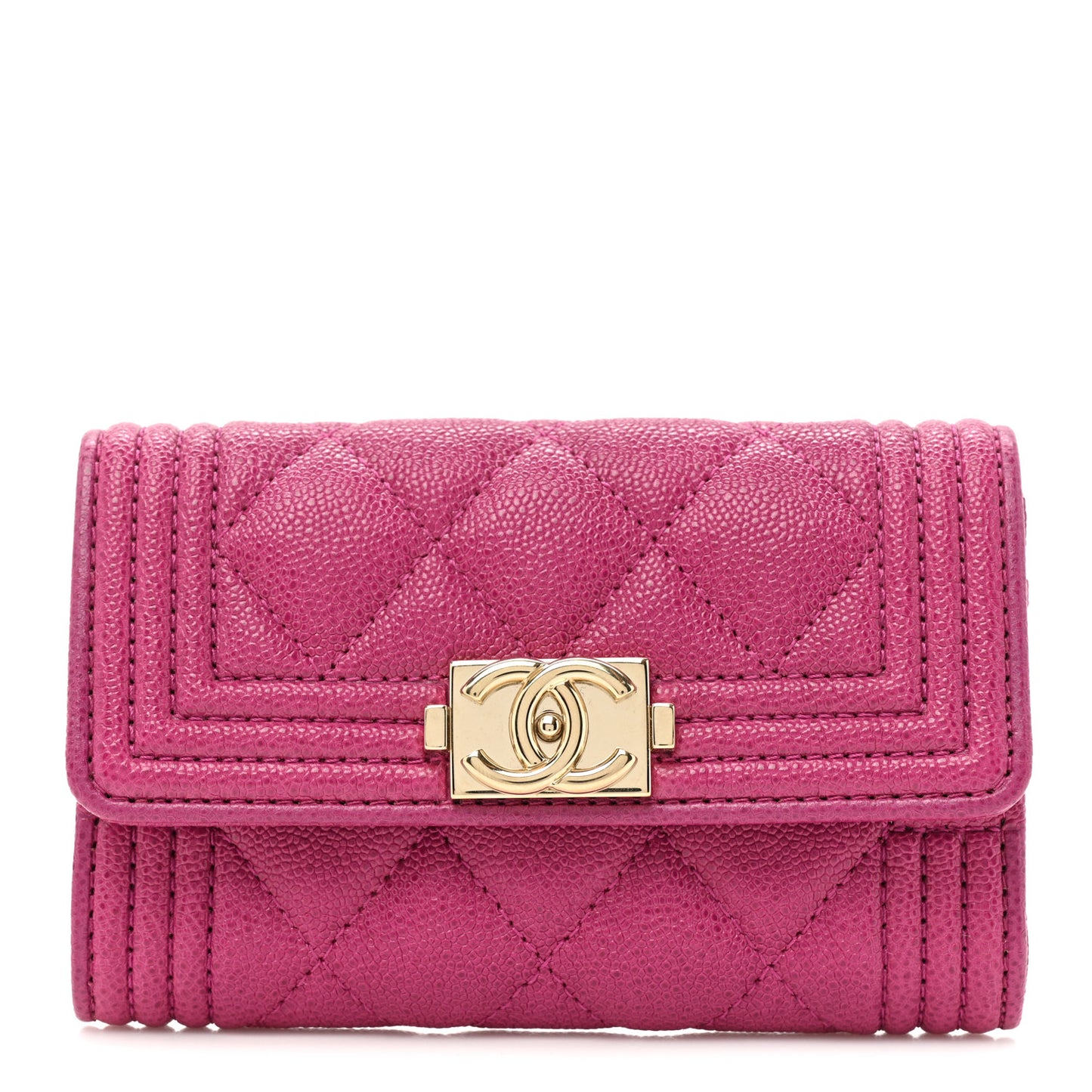 Caviar Quilted Boy Card Holder Wallet Fuchsia