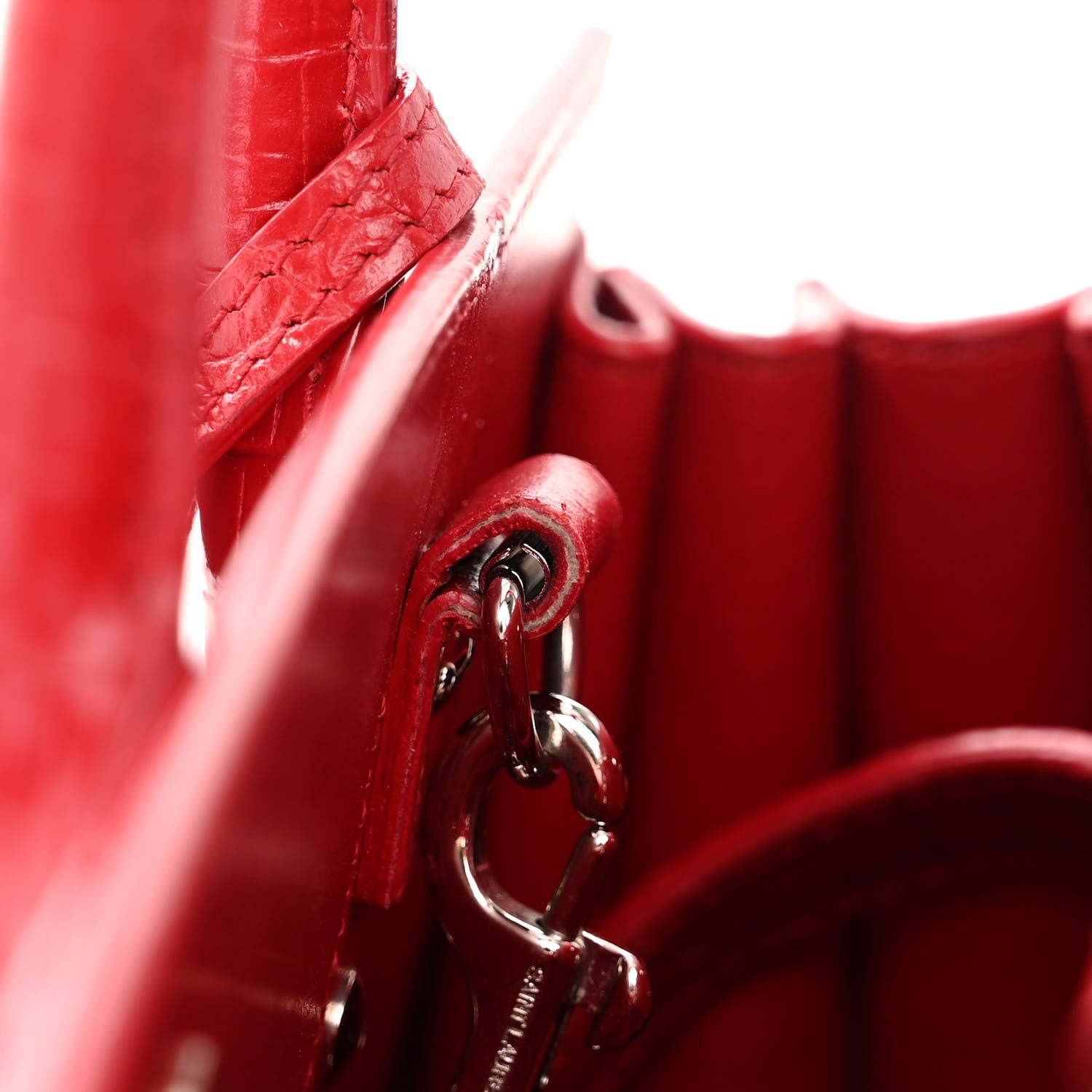Saint Laurent Calfskin Crocodile Embossed Nano Sac De Jour Red 12 of 13