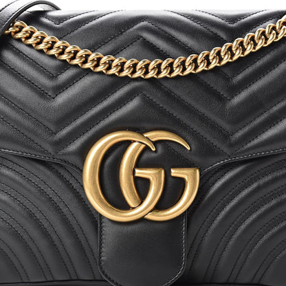 Gucci Calfskin Matelasse Medium GG Marmont Shoulder Bag Black 8 of 14