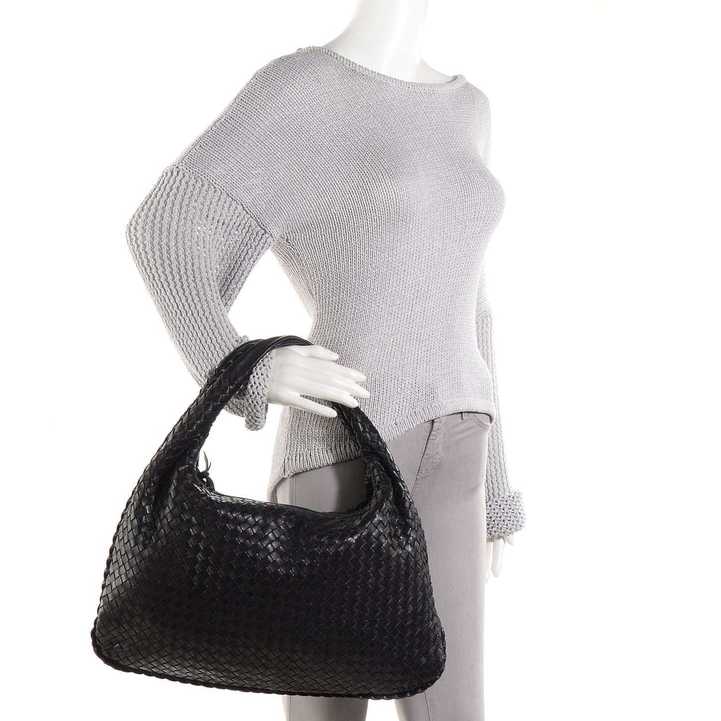 Nappa Intrecciato Large Veneta Hobo Nero Black