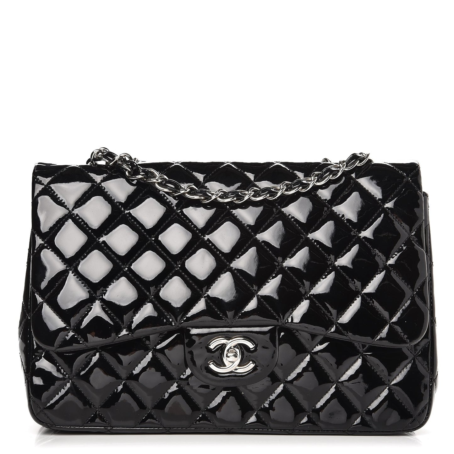 Patent Quilted Jumbo Single Flap Black
