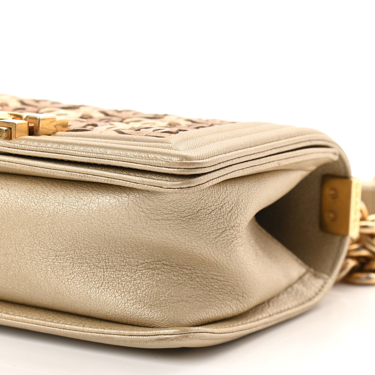 Chanel Metallic Lambskin Small Golden CC Boy Flap Dark Gold 9 of 10