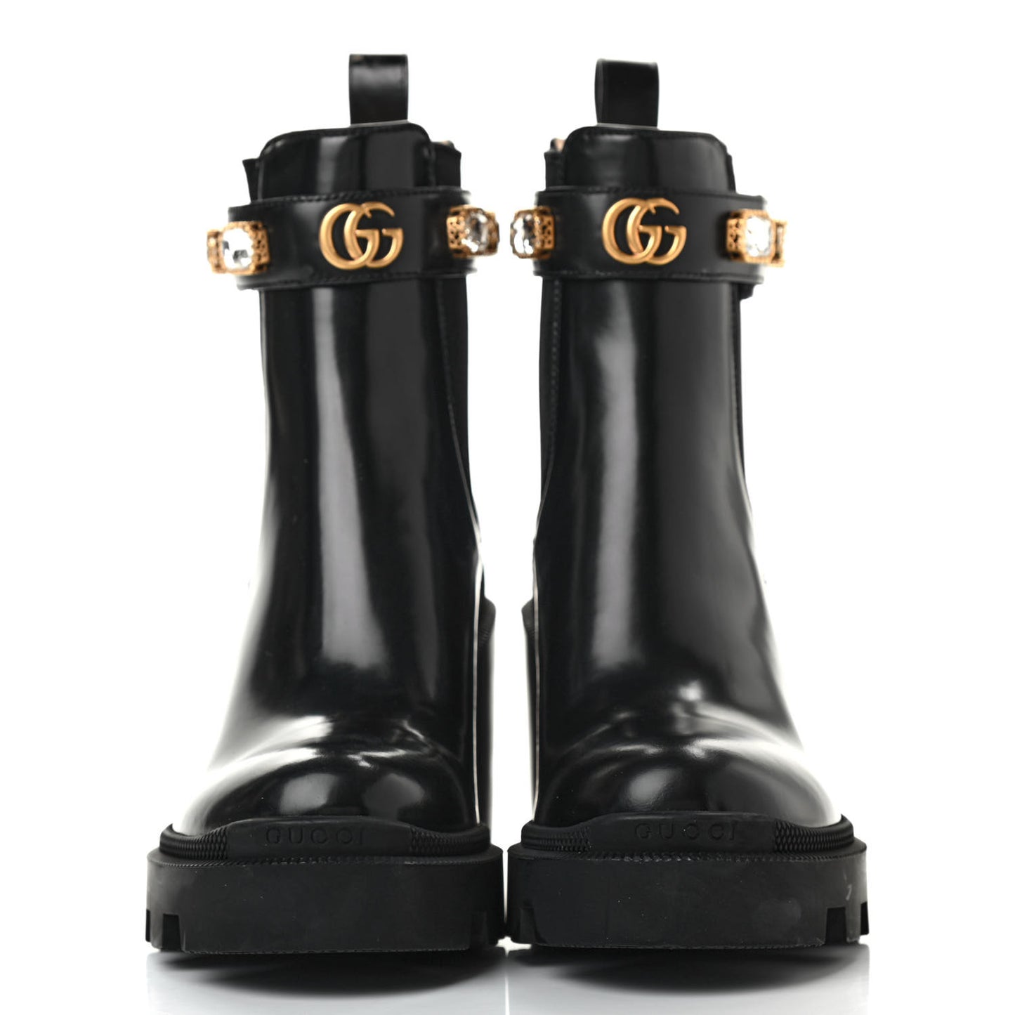 Calfskin Crystal GG Trip Chelsea Ankle Boots 38 Black