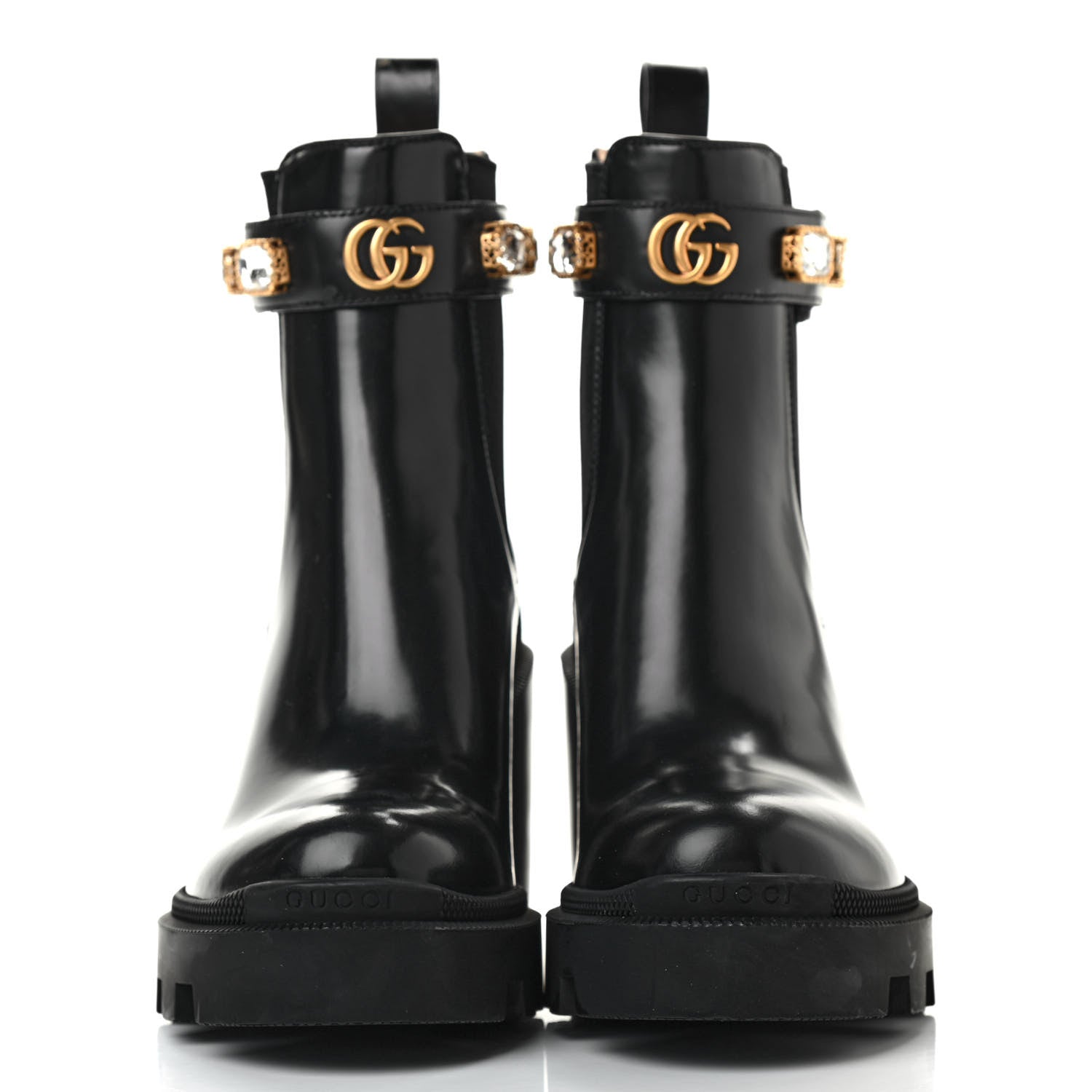 Gucci Calfskin Crystal GG Trip Chelsea Ankle Boots 38 Black 2 of 9