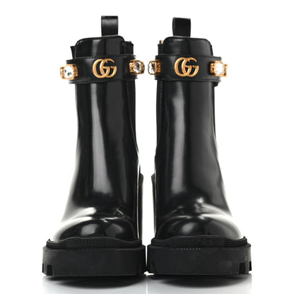 Gucci Calfskin Crystal GG Trip Chelsea Ankle Boots 38 Black 2 of 9