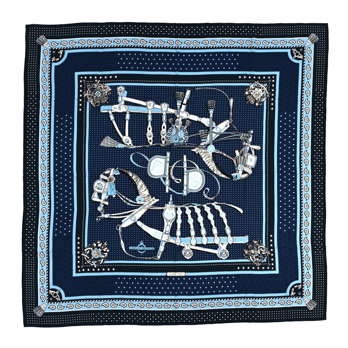 Cashmere Silk Harnais De Cour Bandana Shawl 140 Marine Bleu Ciel