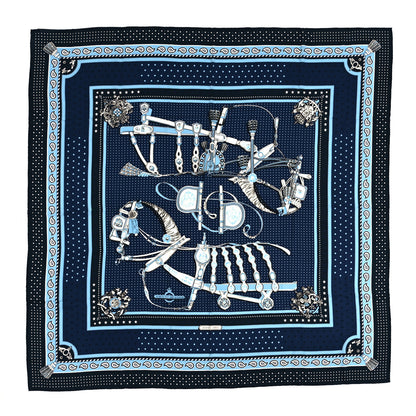 Hermes Cashmere Silk Harnais De Cour Bandana Shawl 140 Marine Bleu Ciel 1 of 3