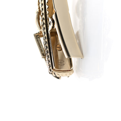 Chanel Metal Crystal CC Rue Cambon Hair Clip Gold Pearly White 3 of 4